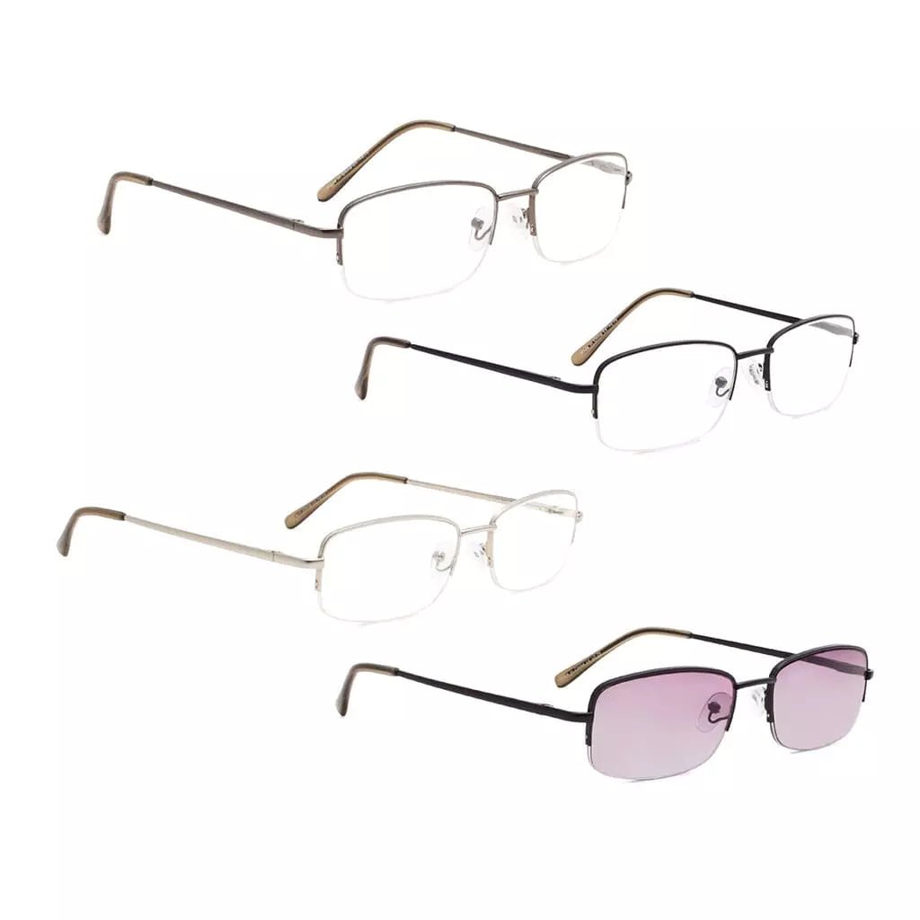 4 Pack Half - rim Metal Reading Glasses Include Sunglasses 3 - R15015eyekeeper.com