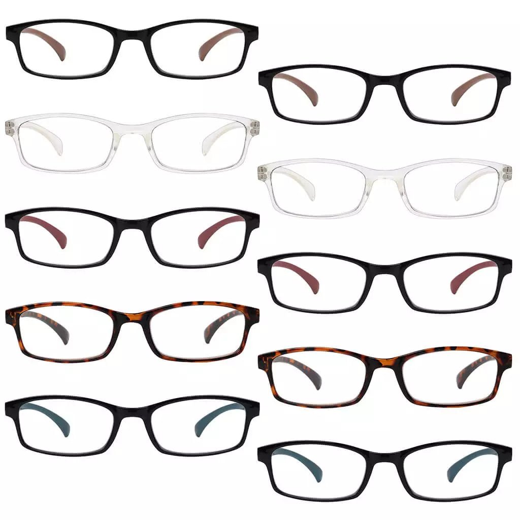 10 Pack Rectangle Classic Reading Glasses Vintage Readers R177eyekeeper.com