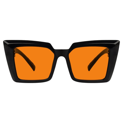 100% Blue Blocking Glasses Oversize Orange Lens Cat - eye Metalless Screwless Eyewear NR2141 - B98eyekeeper.com