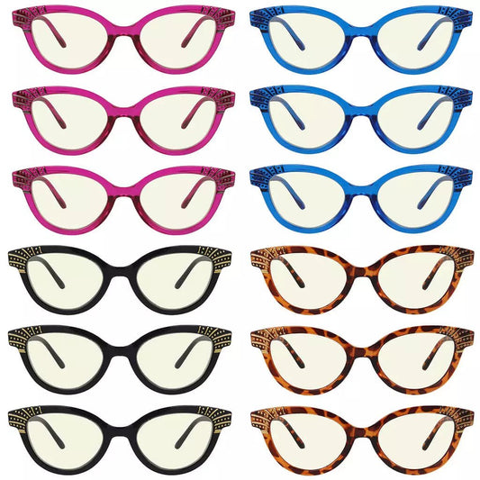 12 Pack Fashion Cat - eye Blue Light Filter Reading Glasses UV2123eyekeeper.com