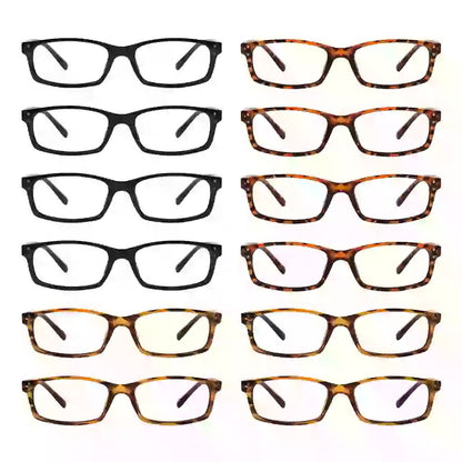 12 Pack Rectangle Stylish Spring hinges Reading Glasses R103eyekeeper.com