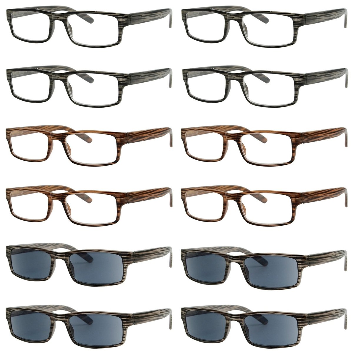 12 Pack Retro Reading Glasses Wood - Grain Printed Readers R026eyekeeper.com