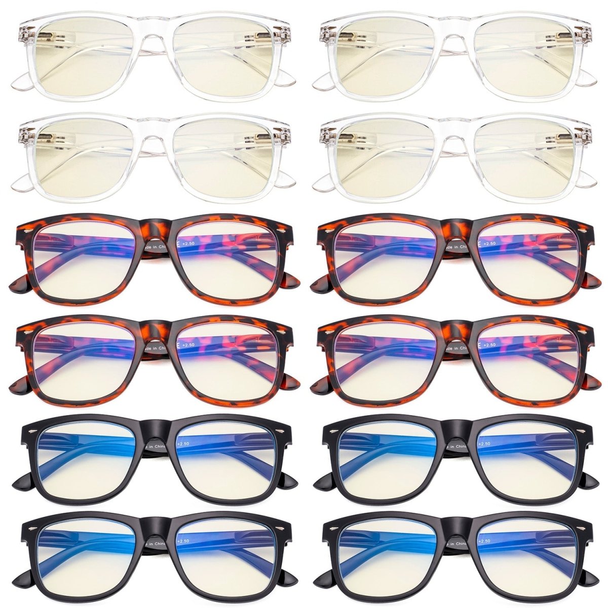 12 Pack Square Blue Light Blocking Reading Glasses Vintage Computer Readers UVR080eyekeeper.com