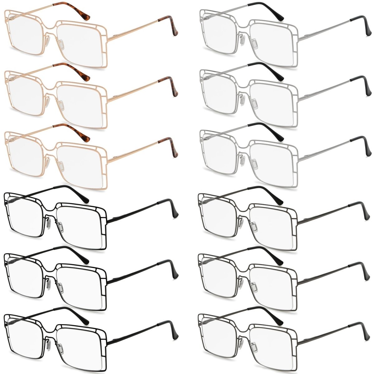 12 Pack Thin Metal Hollow Frame Reading Glasses R2301eyekeeper.com