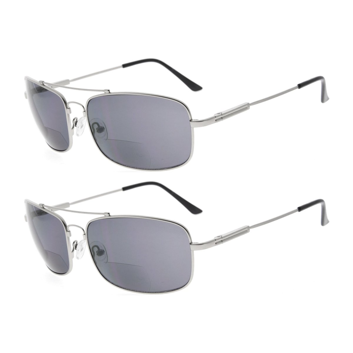 2 Pack Rectangle Metal Bifocal Reading Sunglasses Chic Readers SG1805eyekeeper.com