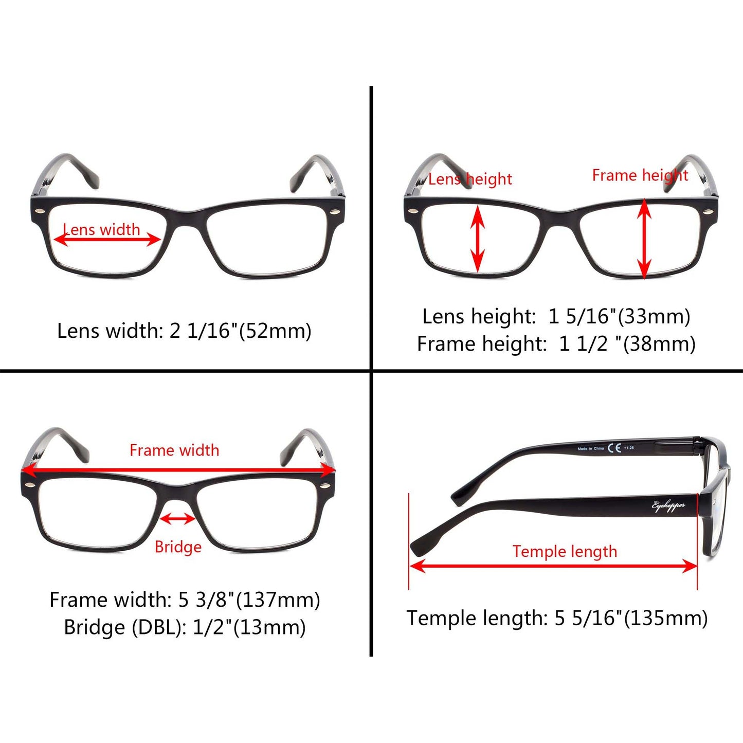 Lot de 3 lunettes de lecture rectangulaires classiques à verres étroits R108