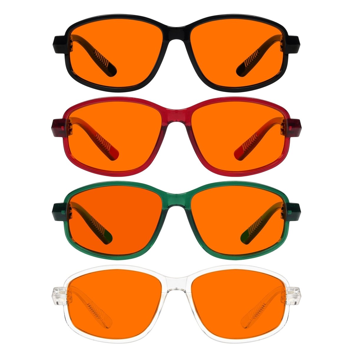 4 Pack 100% Blue Light Blocking Metalless Screwless Orange Amber Tinted Glasses N801BLeyekeeper.com