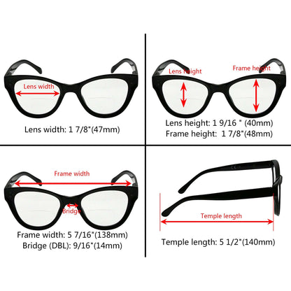 Lot de 4 Lunettes de lecture bifocales œil-de-chat surdimensionnées BR9108