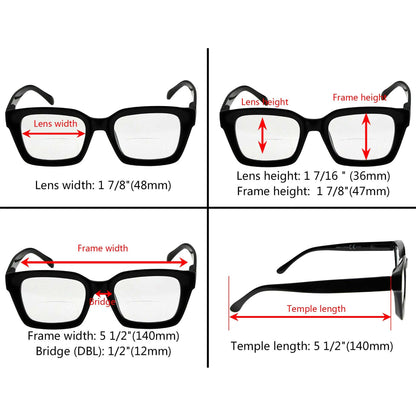 Lot de 4 lunettes de lecture bifocales à monture plus épaisse carrées BR9106