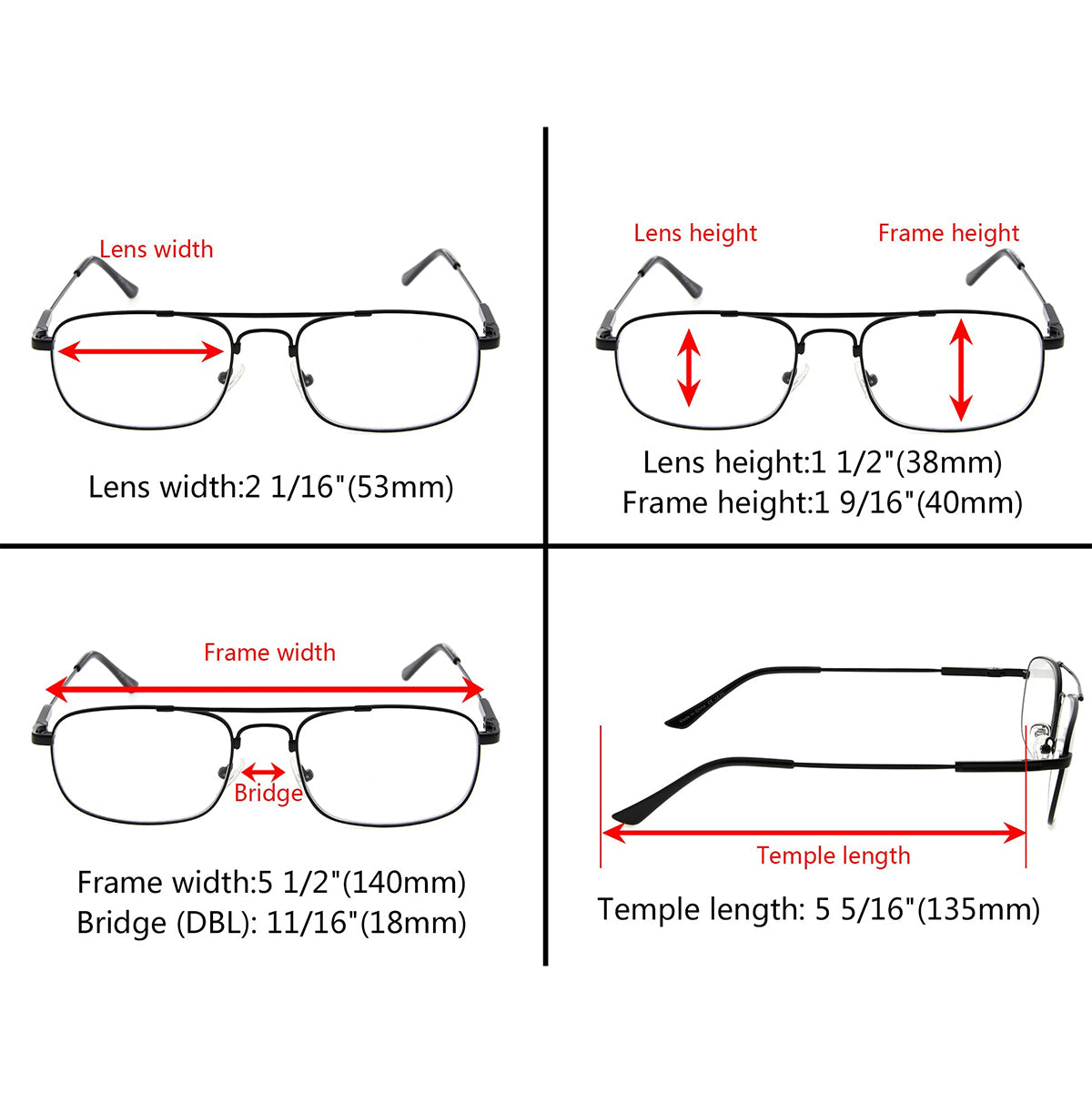 4 Pack Rectangle Reading Glasses Retro Full Rim Women R1705