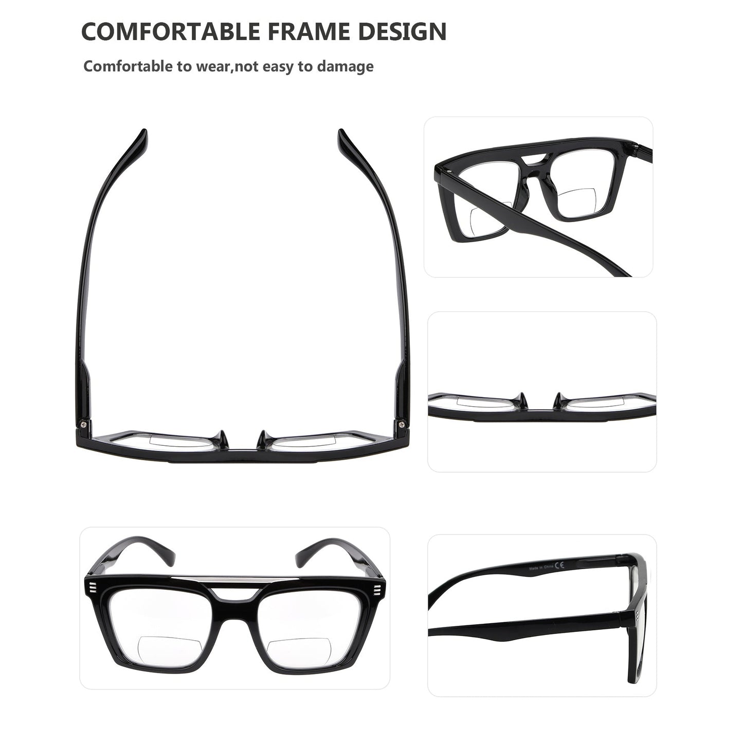 4 Pack de lunettes de lecture bifocales carrées à double pont BR2034