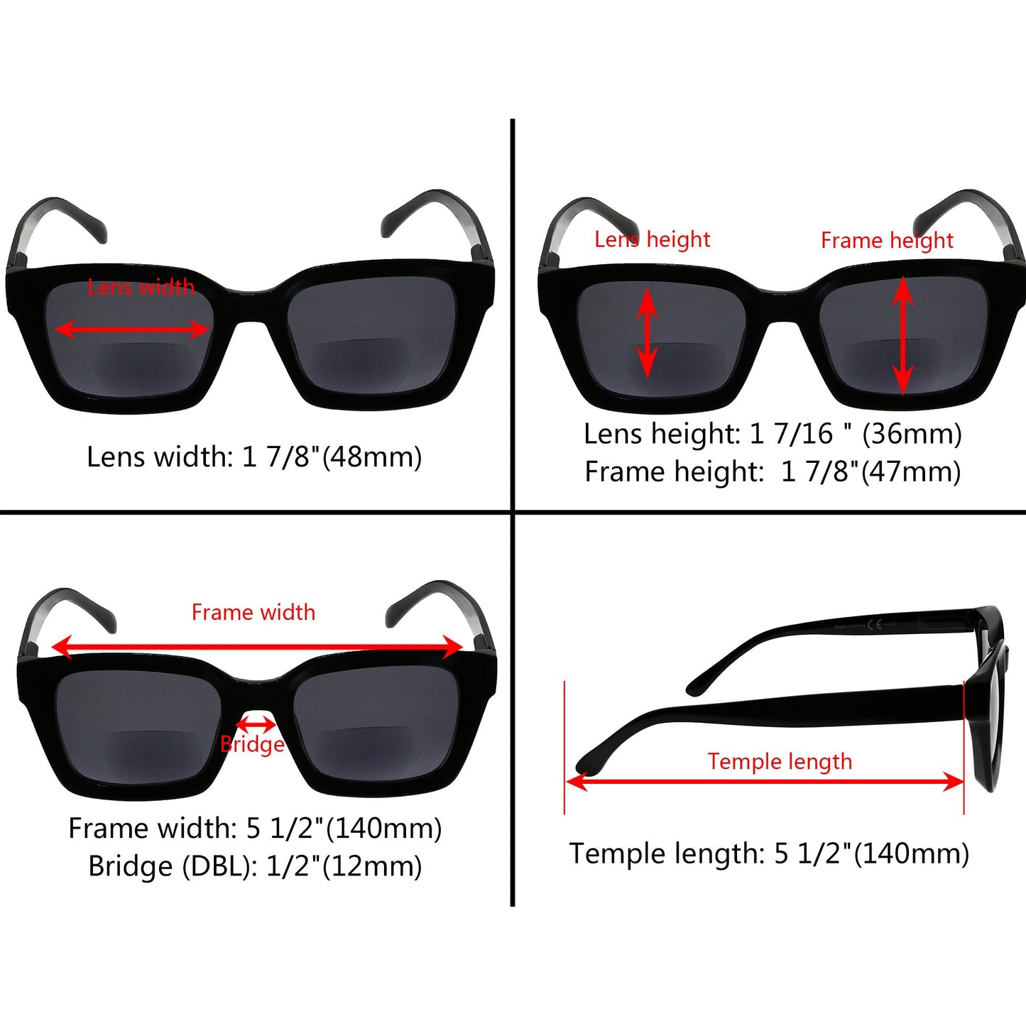 Lot de 4 lunettes de soleil bifocales à monture plus épaisse pour lecteurs de mode SBR9106