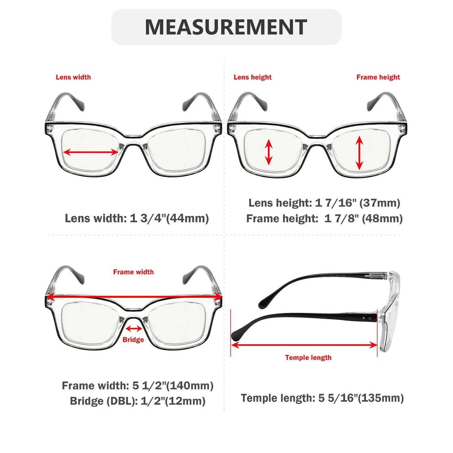 Lot de 4 lunettes de lecture carrées progressives multifocus M2105