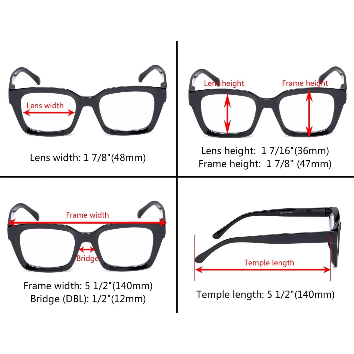 4 Pack Stylish Square Reading Glasses Thicker Frame Readers R9106 - Aeyekeeper.com