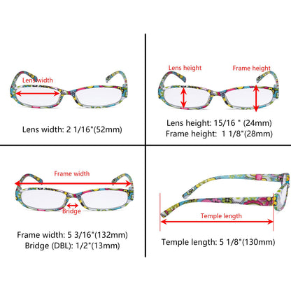 4 Pack de petites lunettes de lecture à motif floral R9104F