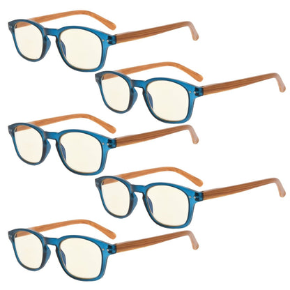 5 Pack Bamboo - look Temples Blue Light Filter Reading Glasses CG034eyekeeper.com