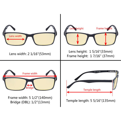 5 Pack Lunettes de Lecture Rectangulaires Confortables Bloquant Lumière Bleue TM802