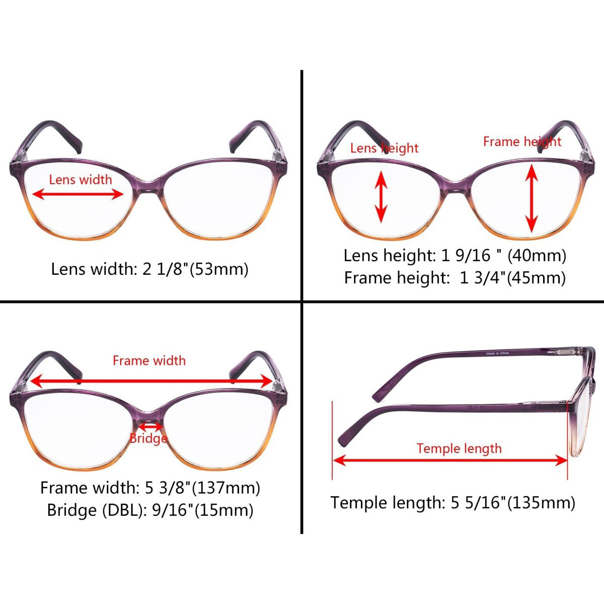 5 Pack lunettes de lecture bicolores yeux de chat Loupes élégantes RFH2-A