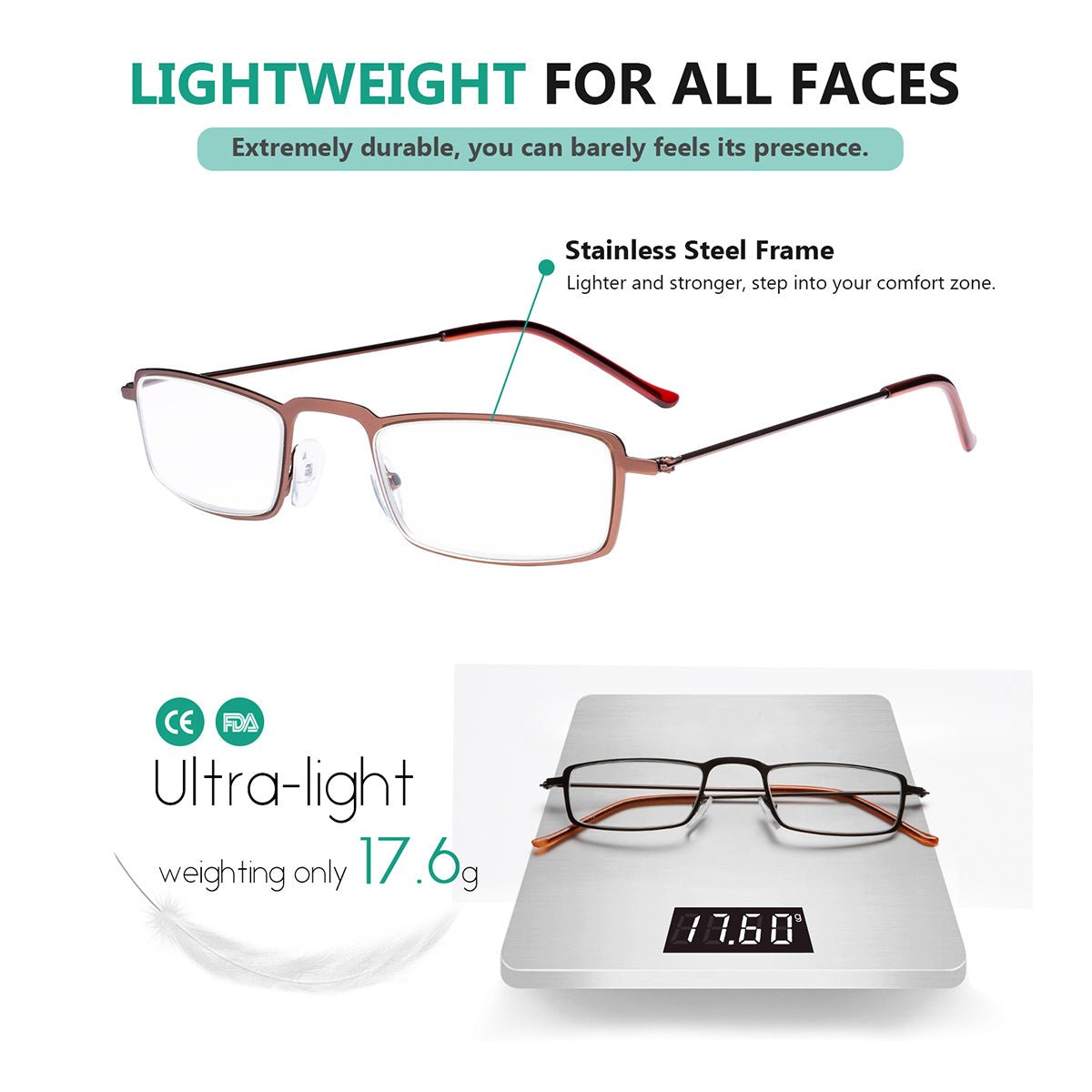 5 Pack Chic Rectangle Reading Glasses Stainless Steel R15004eyekeeper.com