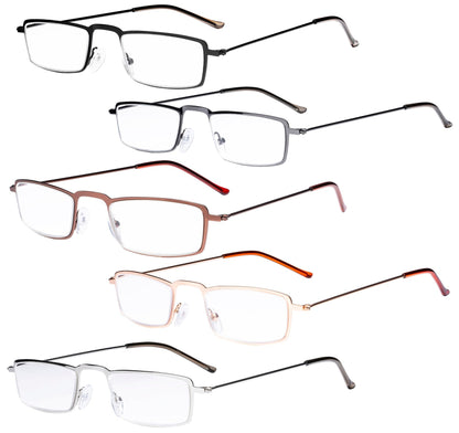 Lot de 5 Lunettes de lecture rectangulaires chics en acier inoxydable R15004