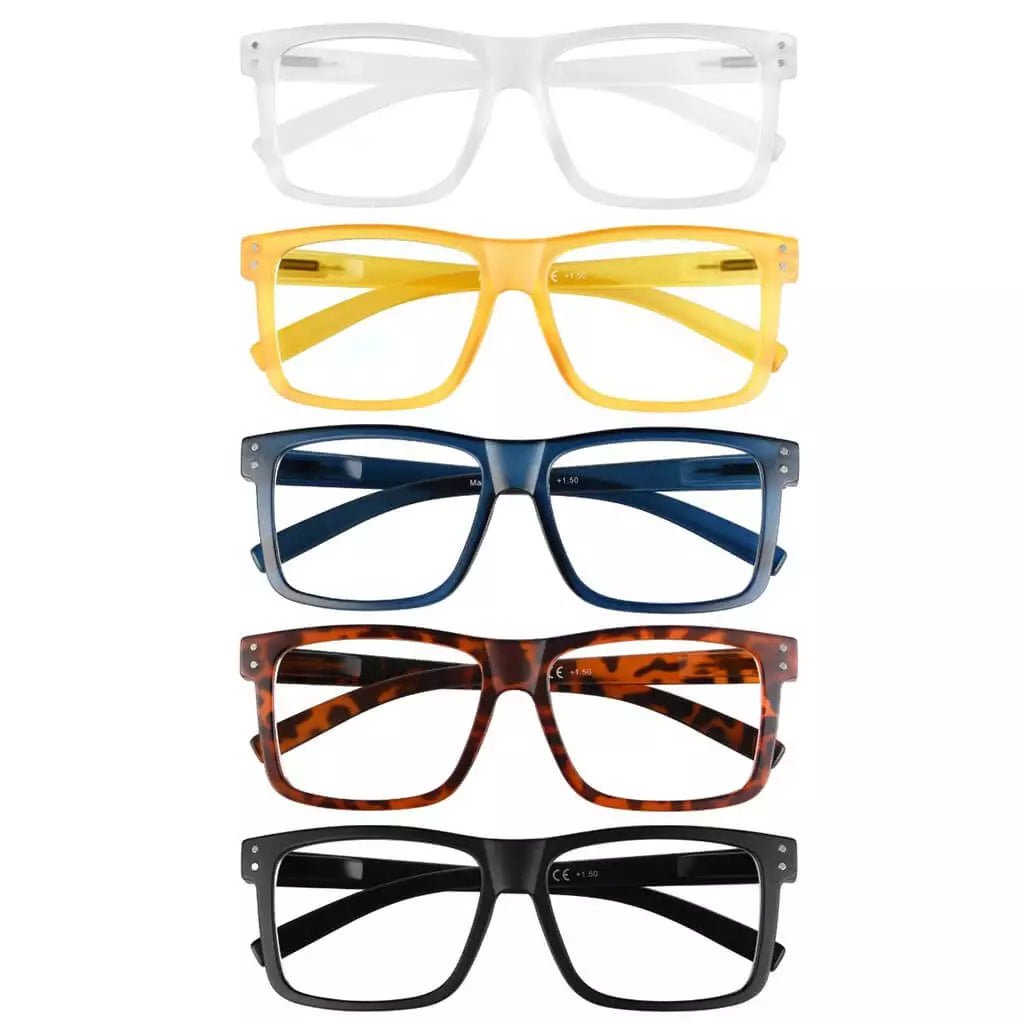 5 Pack Fashionable Large Frame Reading Glasses Rectangle Readers R2142eyekeeper.com