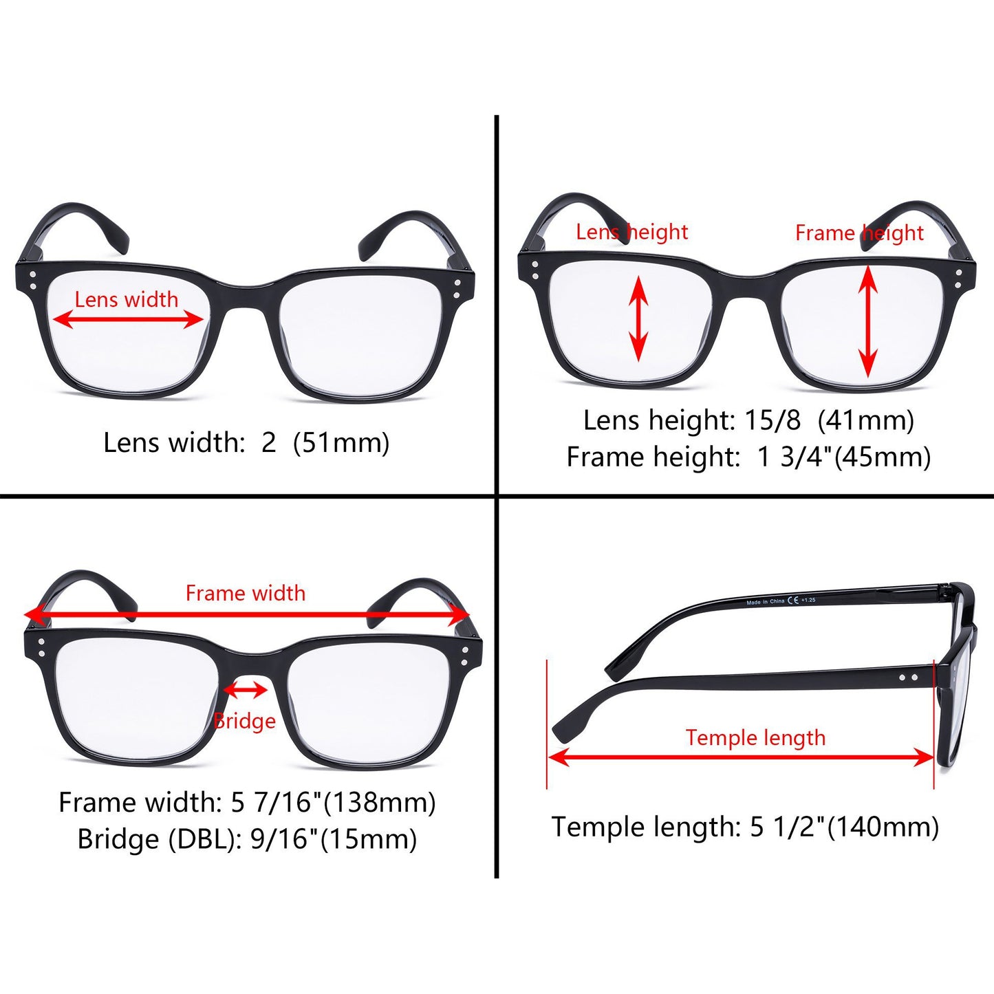 5 Pack Rectangle Reading Glasses Stylish Readers RT1804