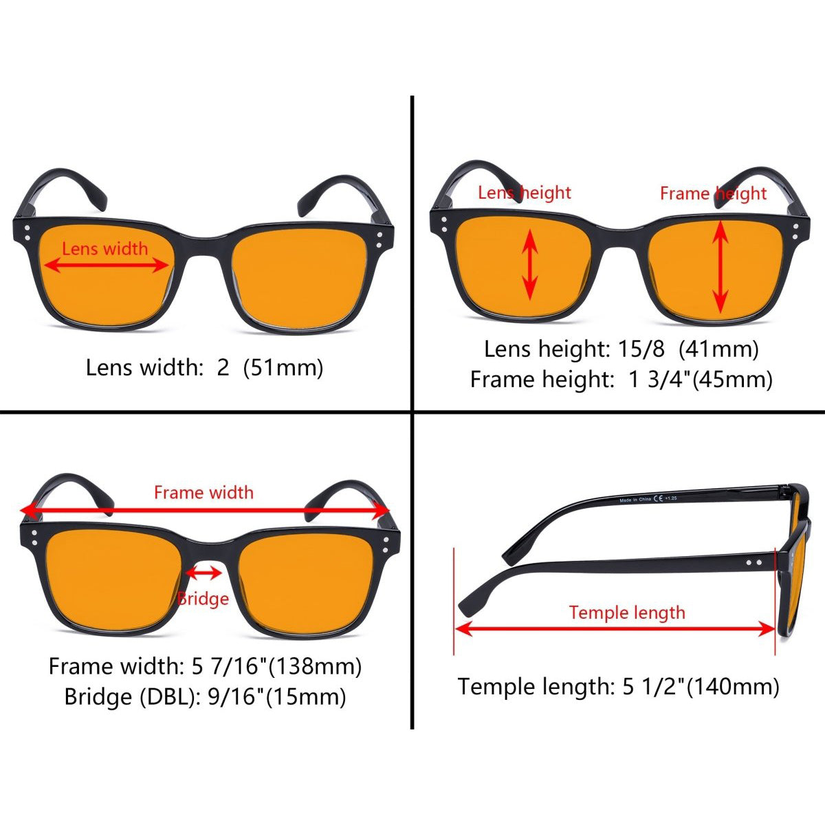 Lot de 5 lunettes de lecture carrées anti-lumière bleue DST1804