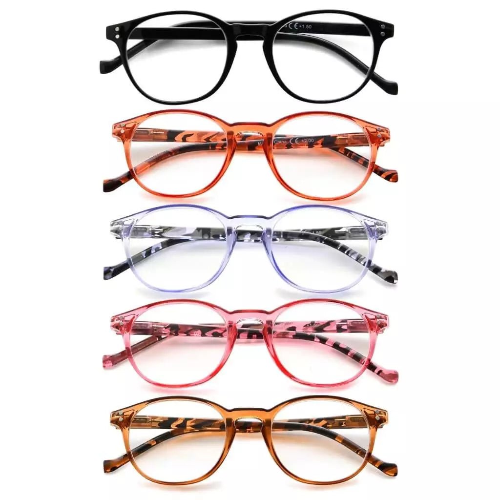 5 Pack Stylish Cute Round Reading Glasses R9115Beyekeeper.com