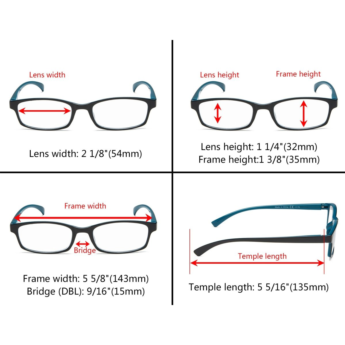 5 Pack Rectangle Stylish Reading Glasses R177