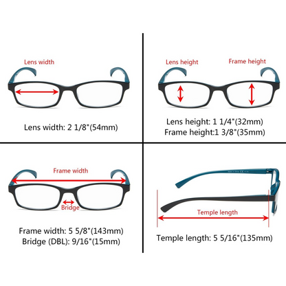 5 Pack Rectangle Stylish Reading Glasses R177