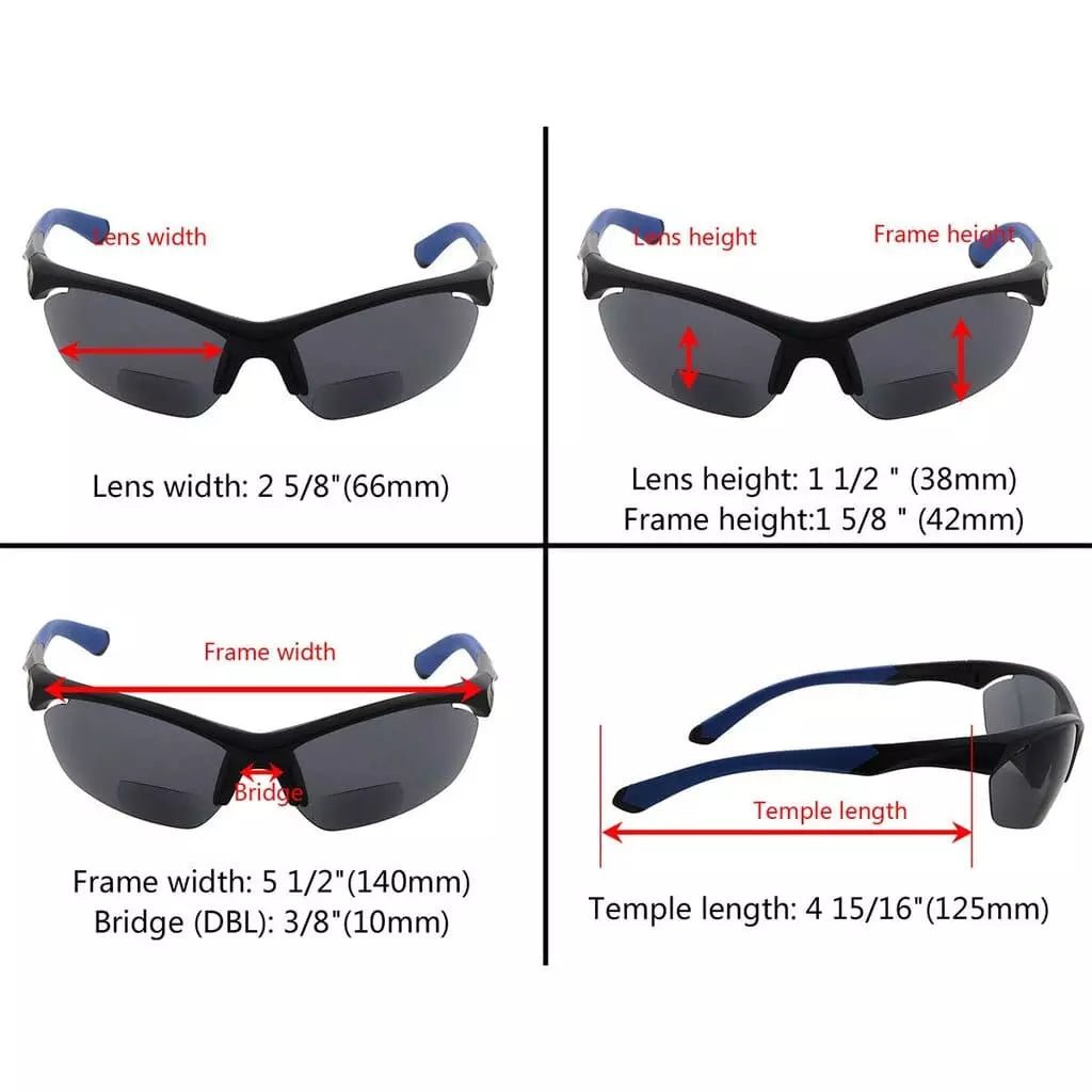 5 Pack TR90 Half Rim Sports Bifocal Sunglasses Sunshine Readers SG902eyekeeper.com