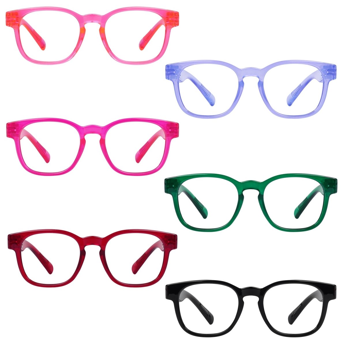 6 Pack 30% Blue Light Blocking Square Metalless Screwless Glasses NR144 - B15eyekeeper.com