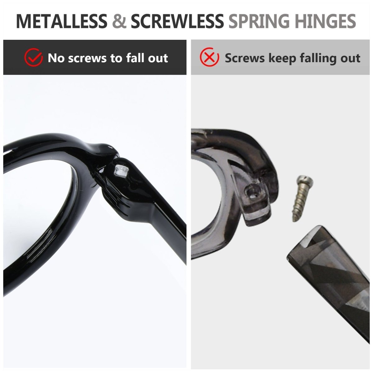 6 Pack Oversized Round Thick Spring Hinge Screwless Metalless Reading Glasses NR2313eyekeeper.com