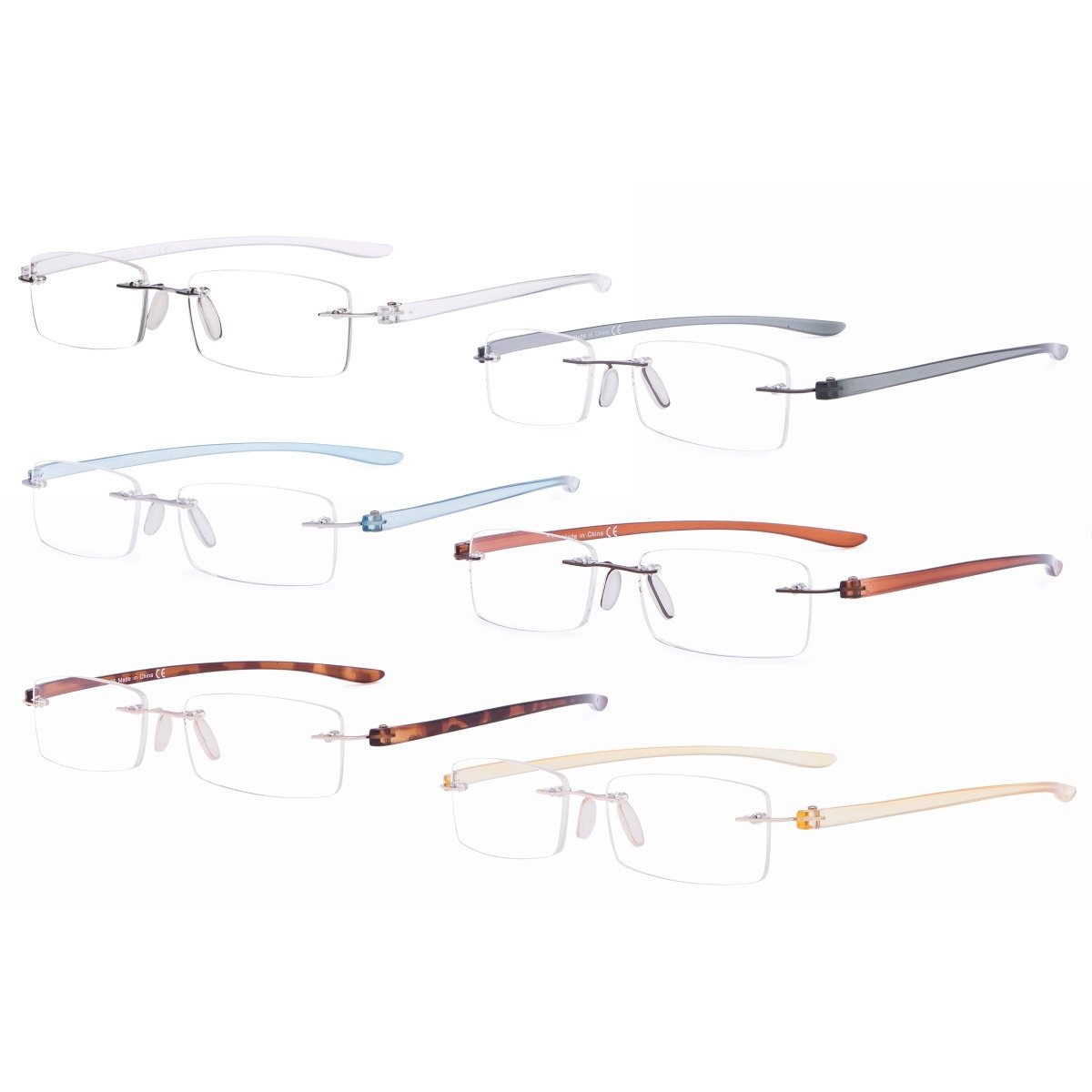 6 Pack Small Classic Rectangle Reading Glasses Rimless Readers R14001eyekeeper.com