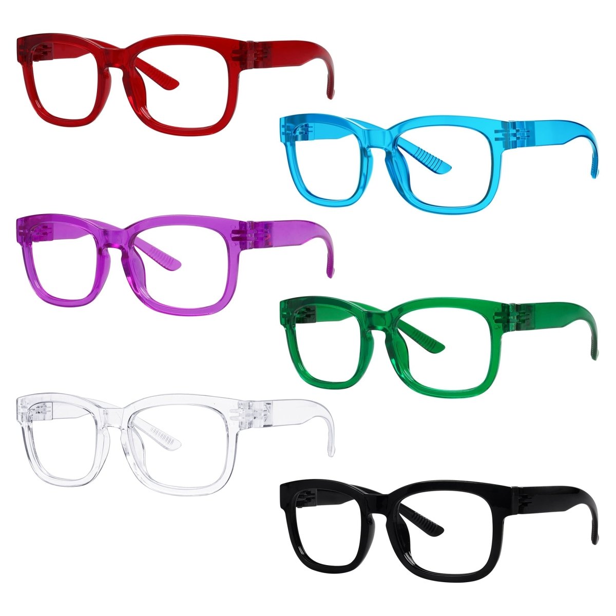 6 Pack Square Reading Glasses Metalless Spring Hinges Readers R033eyekeeper.com