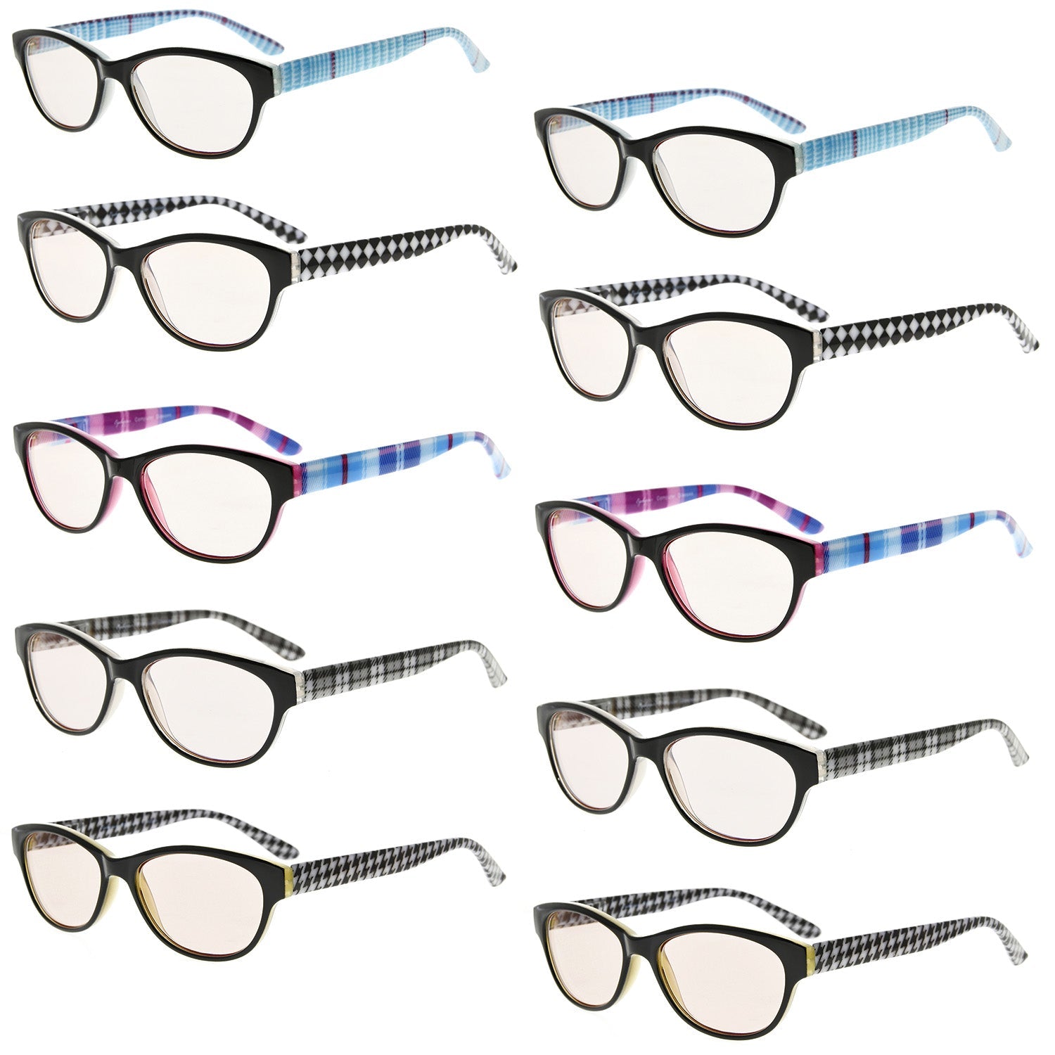 10 Pack Cat Eye Patterned Blue Light Blocking Reading Glasses CG074