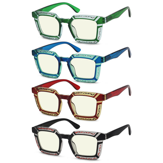 Lot de 4 lunettes de lecture florales filtre lumière bleue femme UV2106