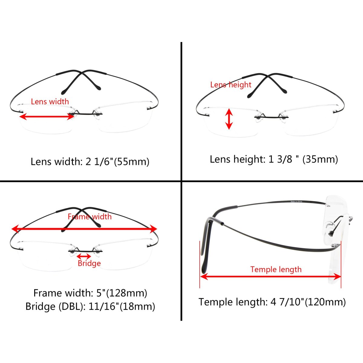 Elegant Rimless Reading Glasses Rectangle Readers R1509eyekeeper.com