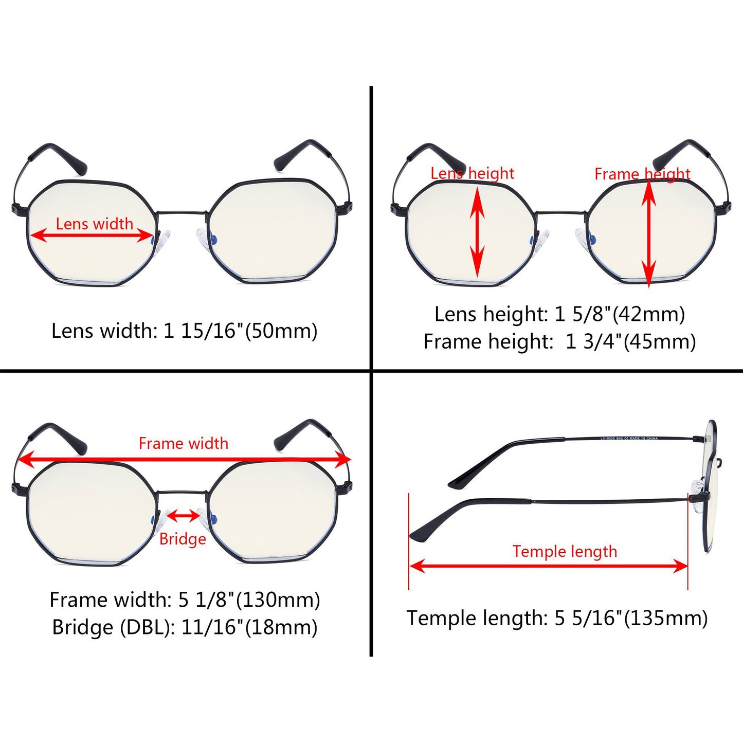 Lunettes de vue à filtre de lumière bleue Polygon Design LX19026-BB40