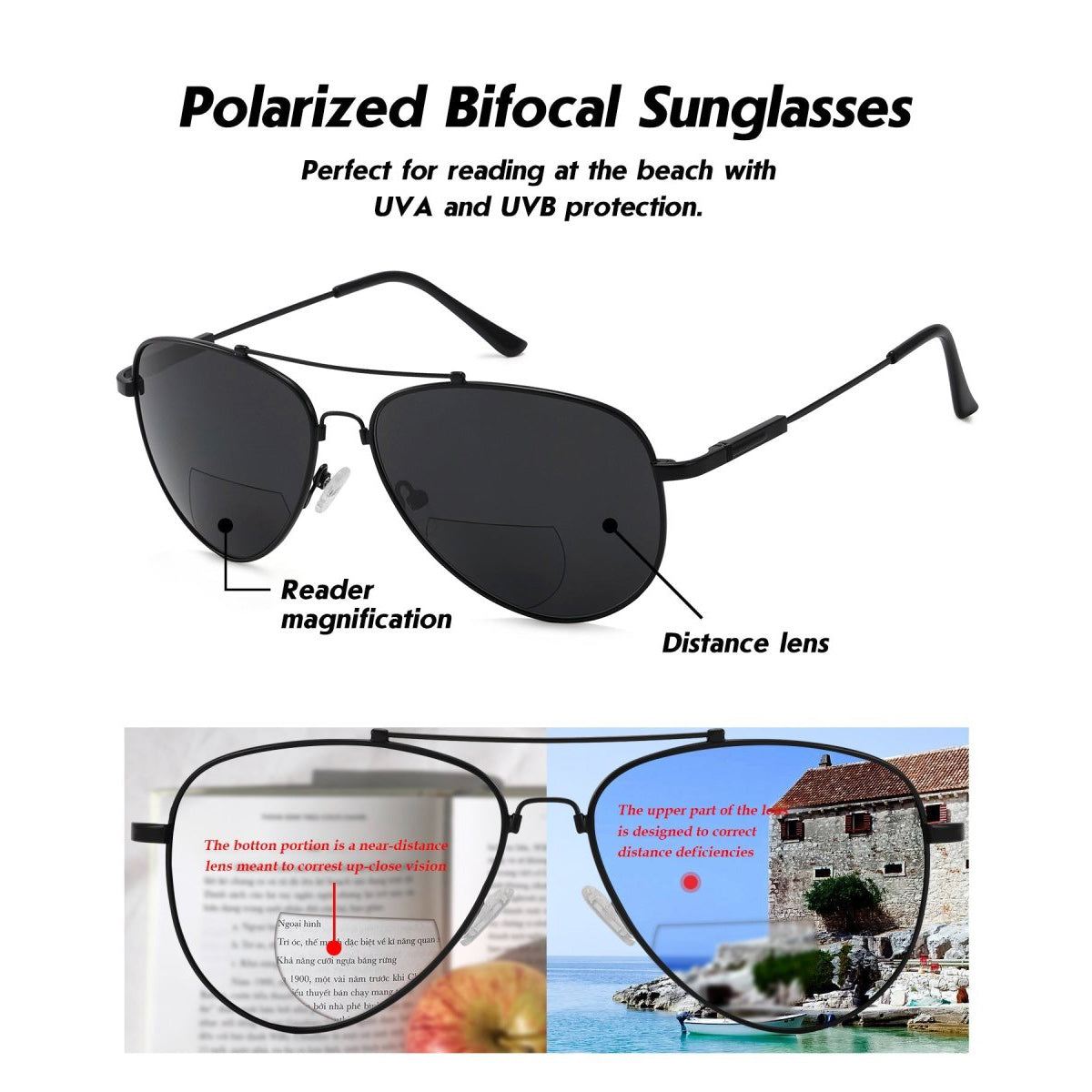 Lunettes de soleil bifocales polarisées Pilot Style Readers PGSG1804