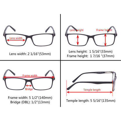 Elegant Rectangle Reading Glasses Comfort Classic Readers R802