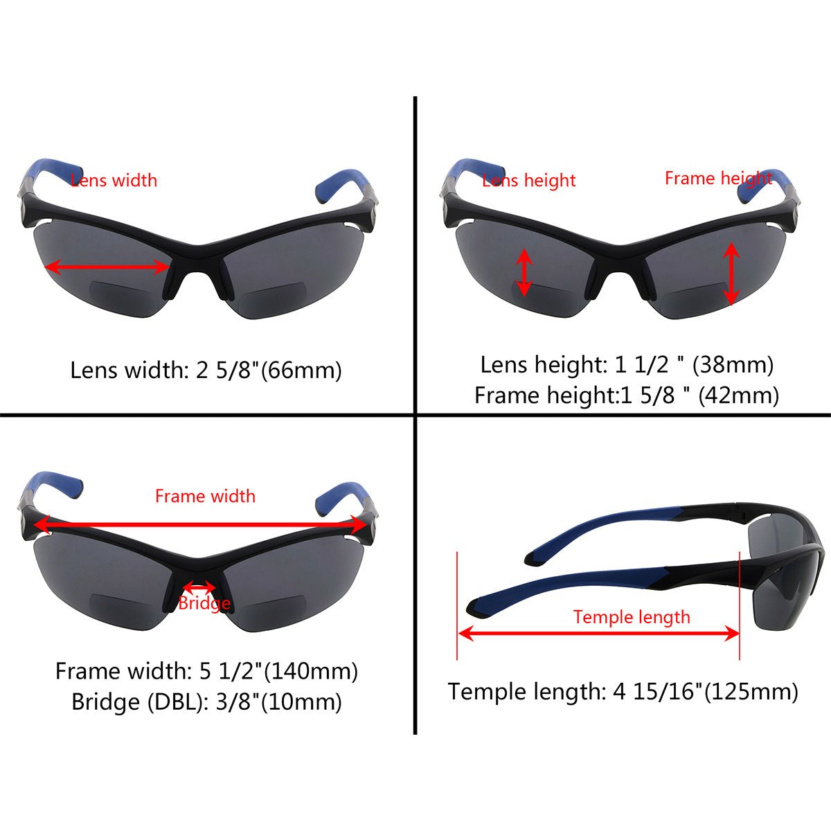 TR90 Half Rim Sports Bifocal Sunglasses Cycling Fishing Readers SG902eyekeeper.com