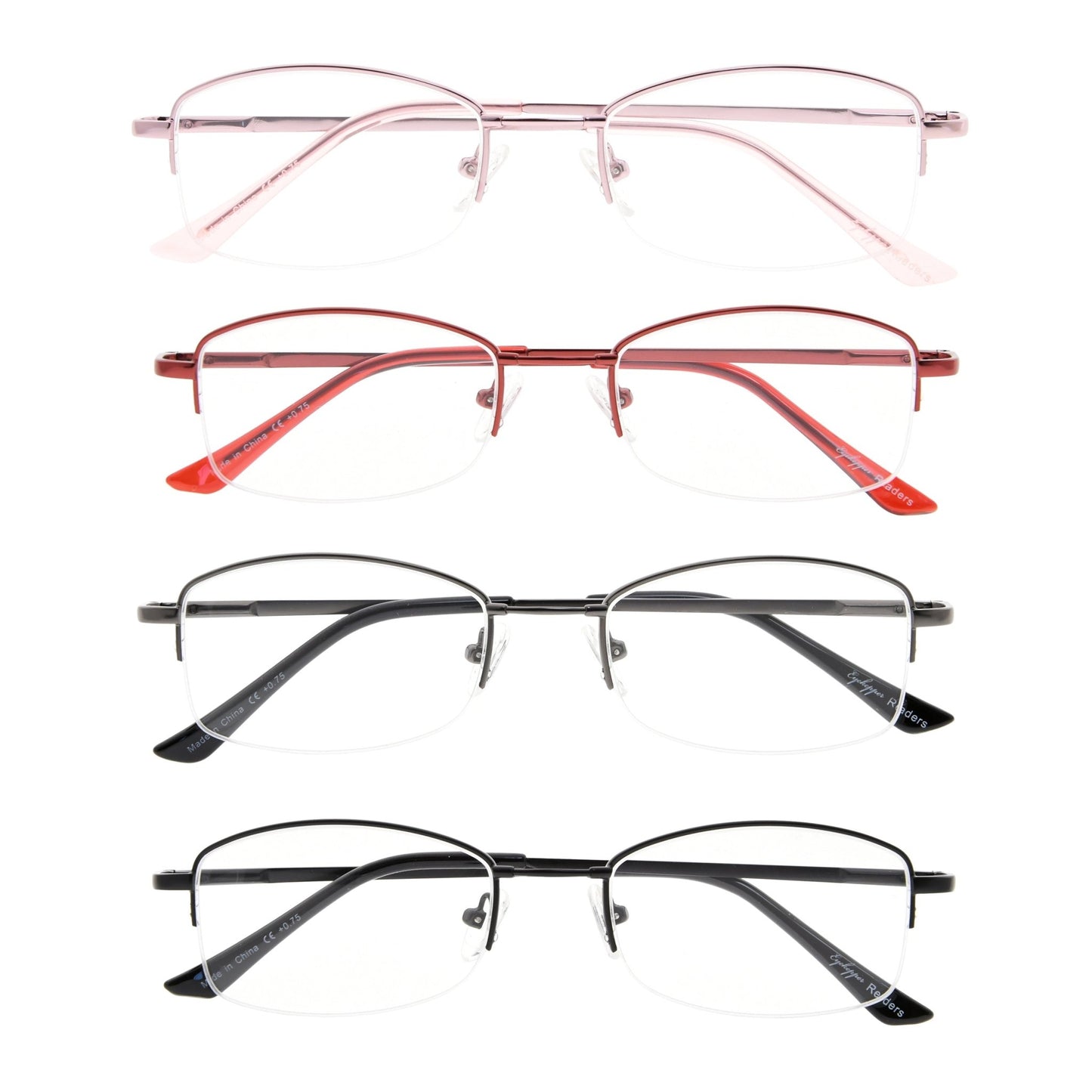 4 Pack Half Rim Reading Glasses Rectangle Chic Women R1711