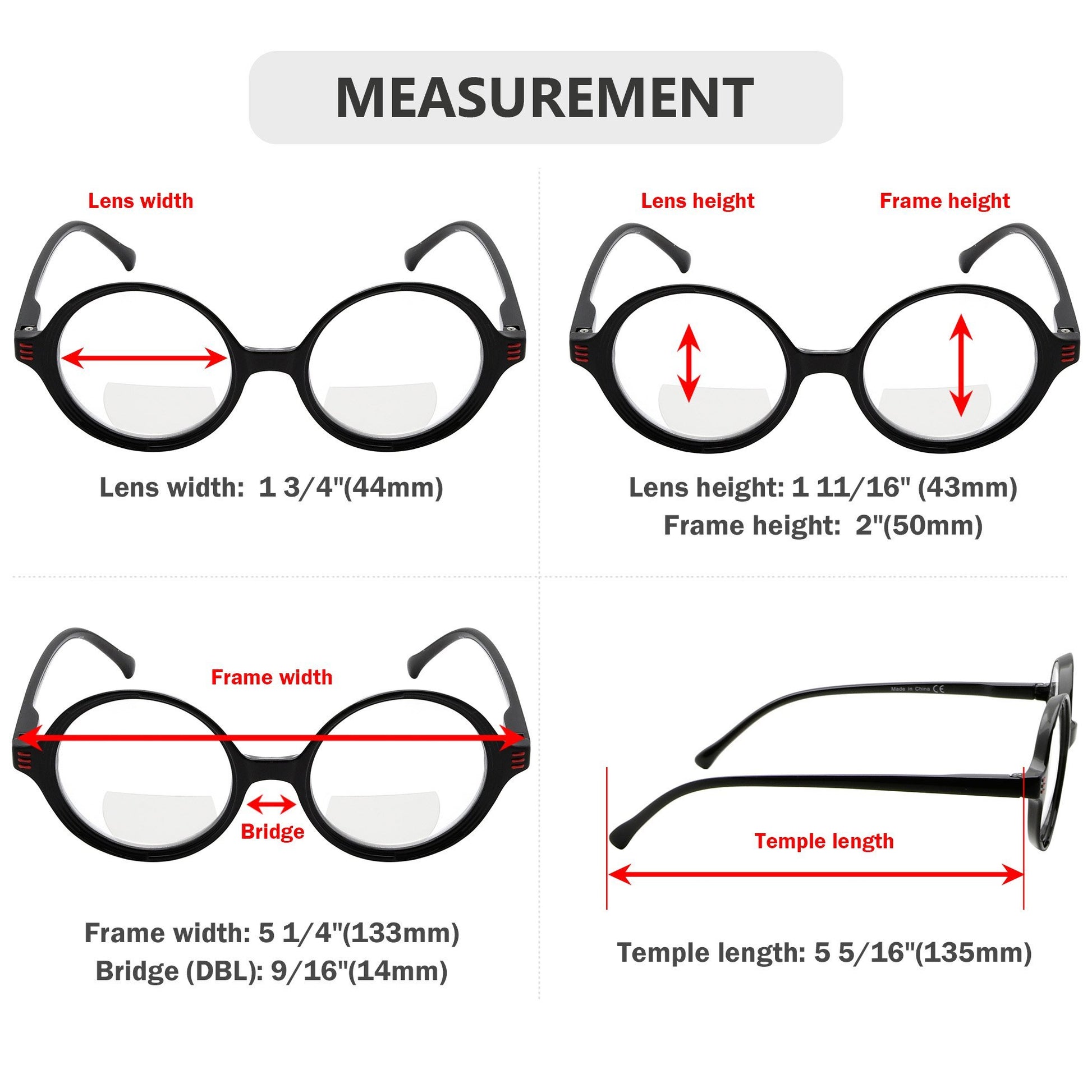 Bifocal Reading Glasses Dimension