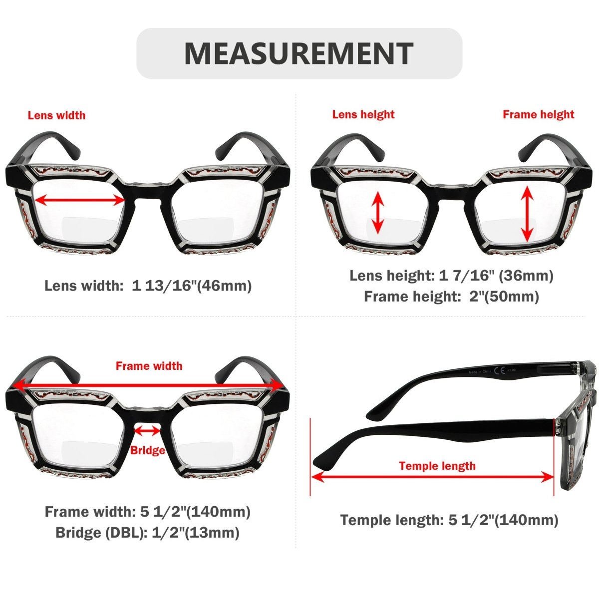 Bifocal Reading Glasses Dimension